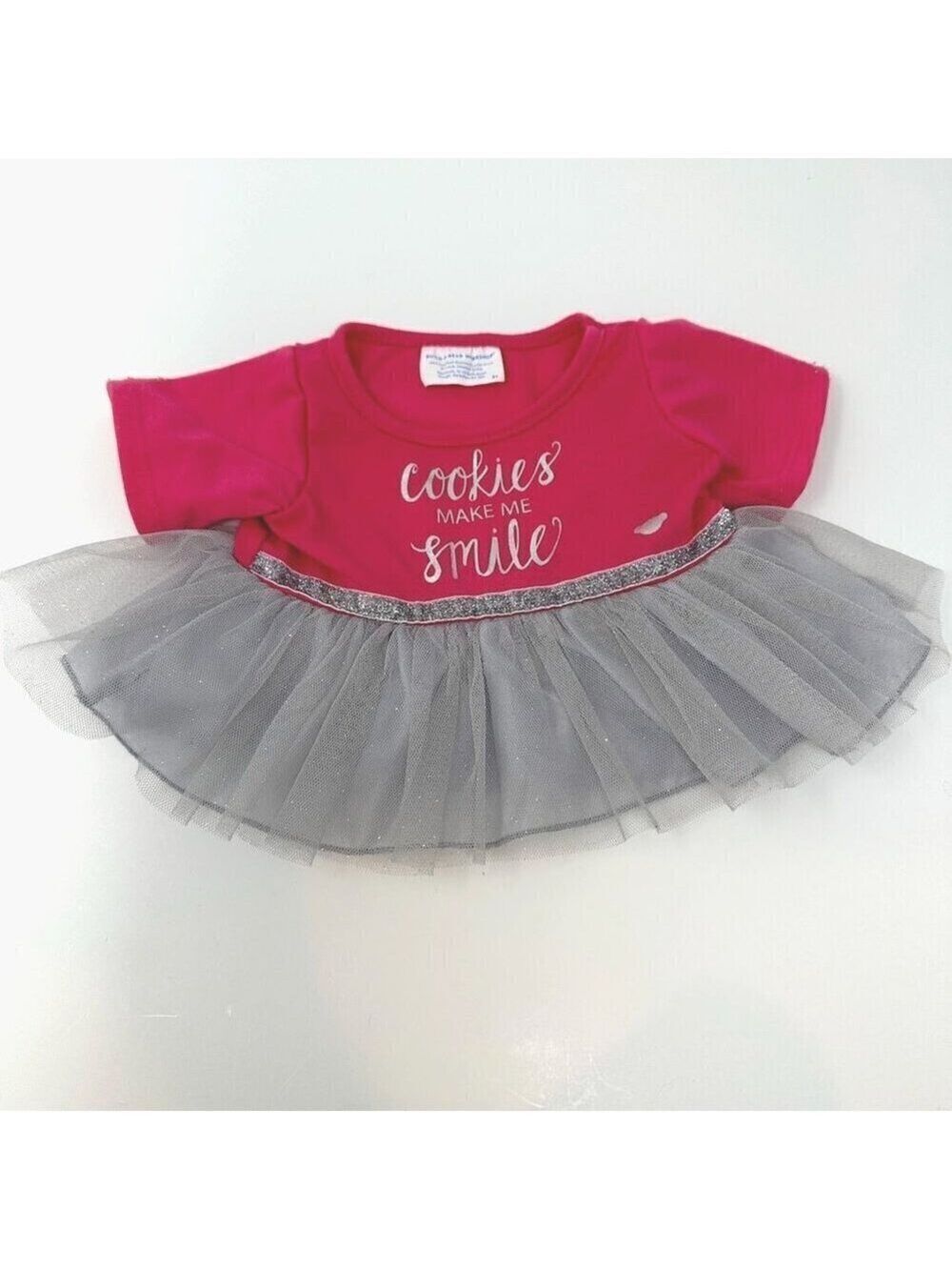 Build A Bear Pink Shirt Silver Tutu Dress Cookies Make Me Smile BAB Glittery